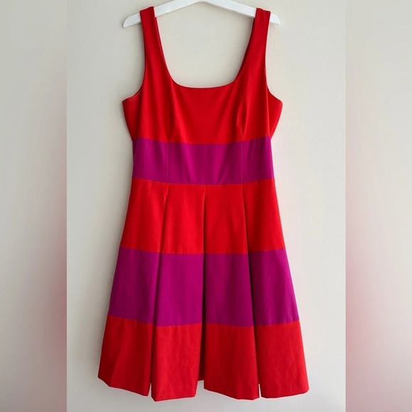 Banana Republic Red and Pink Combo Striped Pleated Dress, Size 8 - Picture 3 of 16